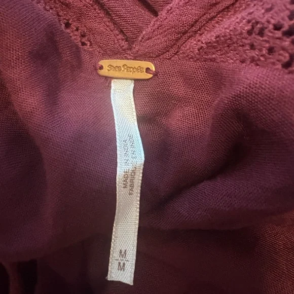 NEW! NWT Free People Mohave Embroidered Burgundy Mini Dress Size M Low V Back - Picture 9 of 9